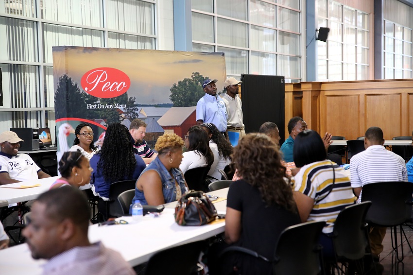 Job applicants attend a Peco Foods job fair Sept. 22 in the Center for Manufacturing Technology Excellence at East Mississippi Community College’s Golden Triangle campus.